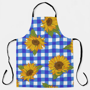 Bright sunflowers on a chequered background. Vinta Apron