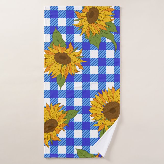 Bright sunflowers on a chequered background. Vinta Bath Towel (Bath Towel)