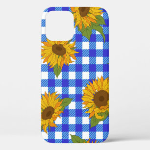 Bright sunflowers on a chequered background. Vinta iPhone 12 Case