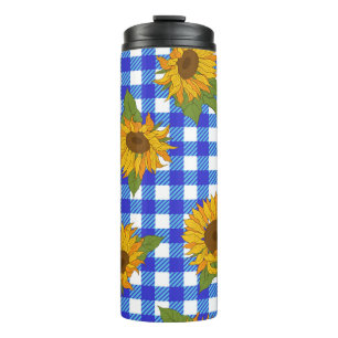 Bright sunflowers on a chequered background. Vinta Thermal Tumbler