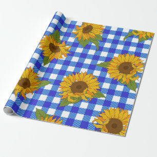 Bright sunflowers on a chequered background. Vinta Wrapping Paper