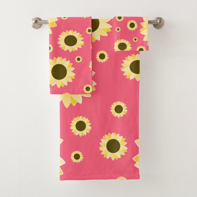Bright Sunflowers on Pink Bath Towel Set (Insitu)