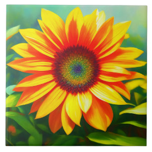 bright sunny colorful sunflower country art  tile