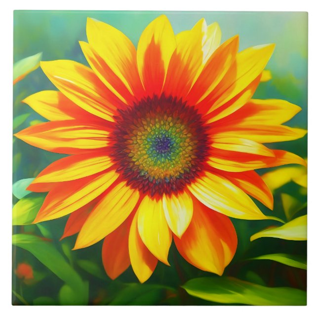 bright sunny colourful sunflower country art  tile (Front)