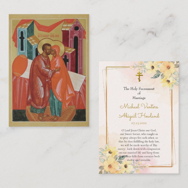 Bright Sunny Flowers Orthodox Wedding Prayer Card (Front/Back)