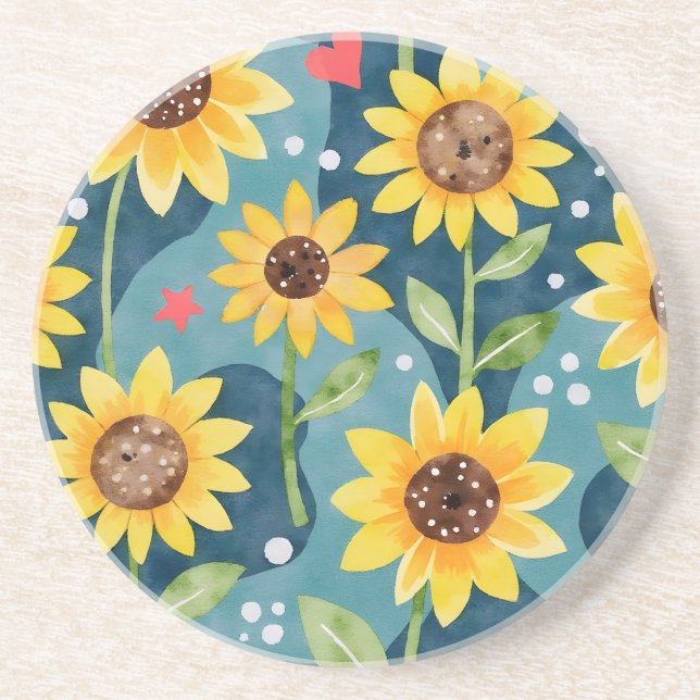 Bright Sunny Sunflowers Coaster (Front)