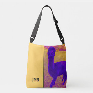 BRIGHT SUNNY YELLOW COLORFUL CUTE ALPACA INITIALS CROSSBODY BAG