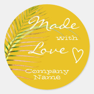 Bright Sunny Yellow Palm Tree Leaf Made with Love Classic Round Sticker