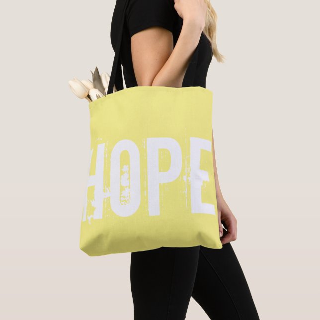 Bright sunny yellow with white Hope text Tote Bag (Close Up)