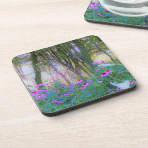 Bright Sunrise with Pink Coneflowers in My Garden Coaster