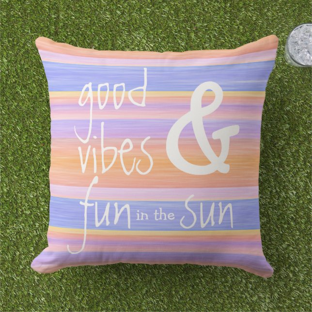 Bright Sunset Colours Watercolor Stripes Pattern O Cushion (Grass)