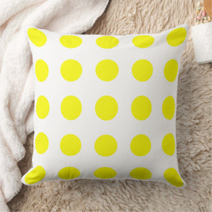 Bright Sunshine Yellow Polka Dots on White Cushion