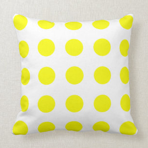 Bright Sunshine Yellow Polka Dots on White Cushion