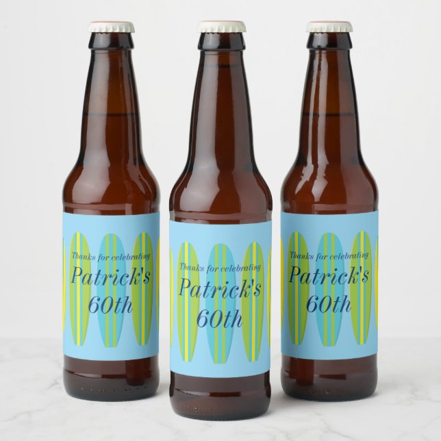 Bright Surfboards Birthday Beer Bottle Label (Bottles)