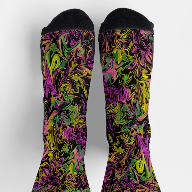 Bright Swirls of Pink Green Yellow Abstract Art Socks (Top)