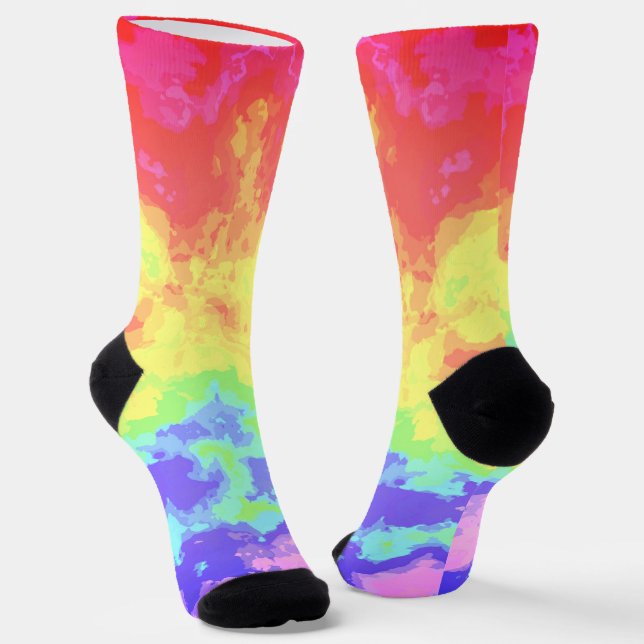 Bright Swirly Boho Hippie Trippy Groovy Rainbow Socks (Angled)