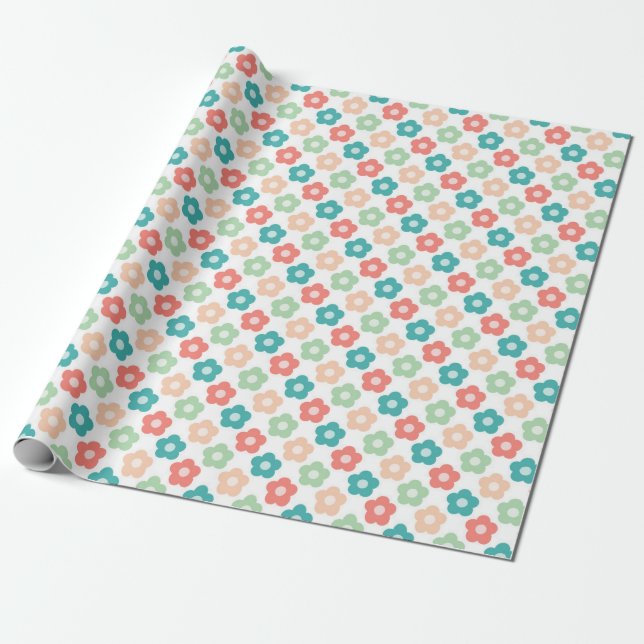 Bright Symmetrical Flower Design on White Back Wrapping Paper (Unrolled)