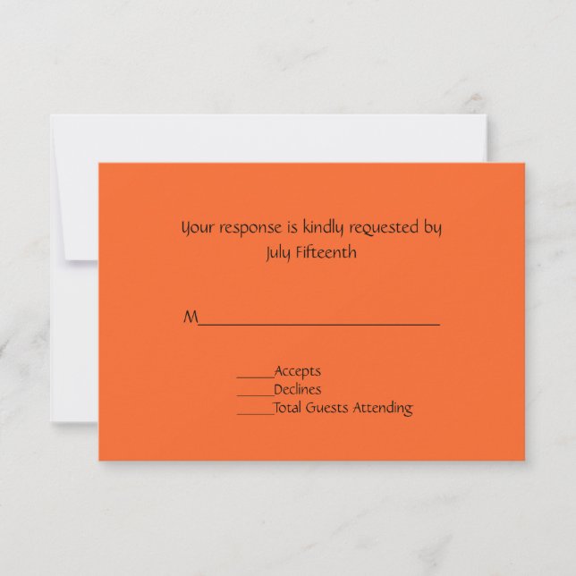 Bright Tangerine Orange Wedding RSVP Card (Front)