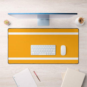 Bright Tangerine Orange White Edge Racing Stripes Desk Mat
