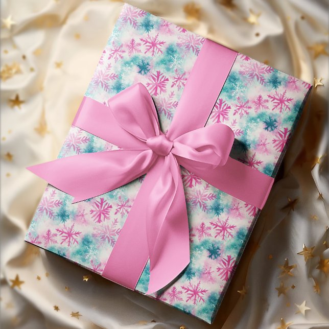 Bright Teal and Pink Snowflake Holiday Wrapping Paper (Creator Uploaded)