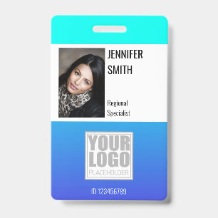Bright Teal Aqua Ombre Logo Template Employee ID Badge