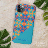 Bright Teal Blue Orange Red Midcentury Art Pattern