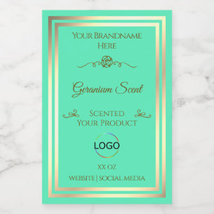 Bright Teal Product Label with Gold Frame and Logo