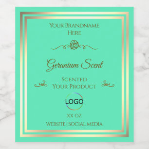Bright Teal Product Label with Gold Frame and Logo