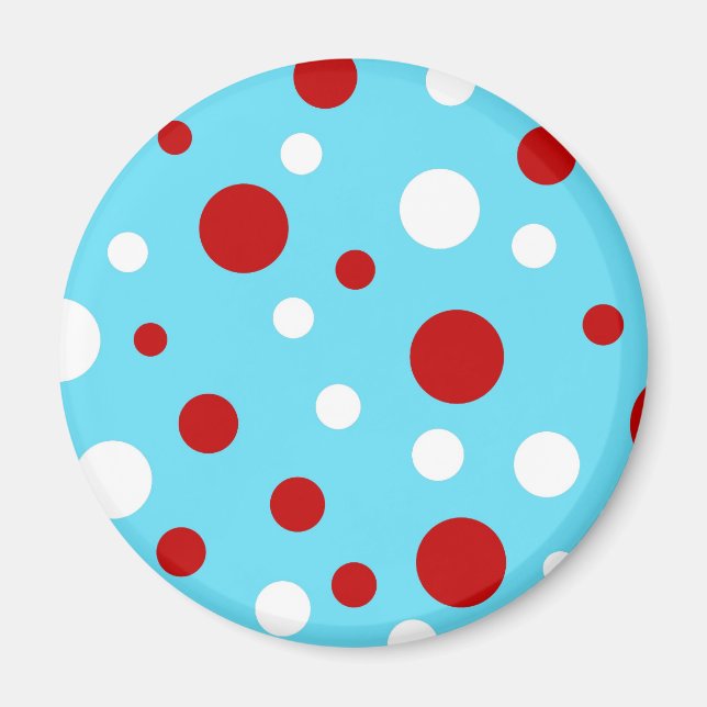 Bright Teal Turquoise Red White Polka Dots Pattern Magnet (Front)
