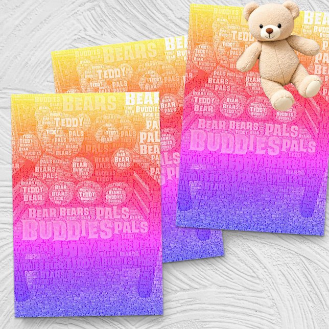 Bright Teddy Bear Best Friends Embedded Word Cloud Tissue Paper (vertical tissue paper multicolor word cloud teddy bear design)