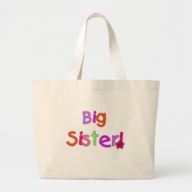Bright Text Big Sister Large Tote Bag (Front)
