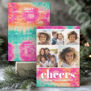 Bright Tie-Dye - 5 Photo - Cheers to New Year 2027 Holiday Card