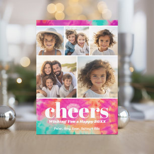 Bright Tie-Dye - 5 Photo - Cheers to New Year Holiday Card