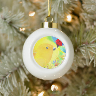 Bright Tie-Dye Birds Ceramic Ball Christmas Ornament