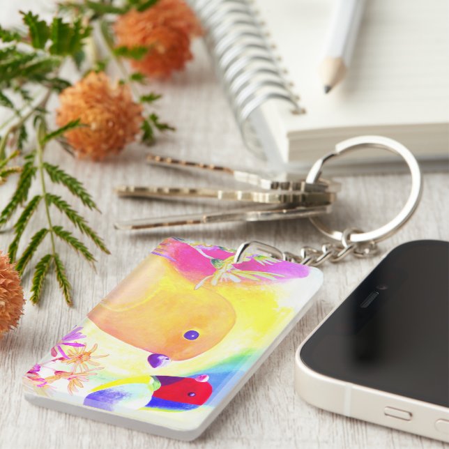Bright Tie-Dye Birds Key Ring (Front Right)