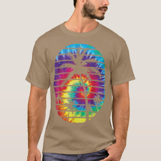 Bright Tie Dye With Palm Trees Beach Tropical Cool T-Shirt