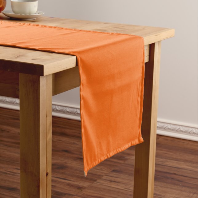 Bright Tiger Orange Solid Colour Print Short Table Runner (In Situ)