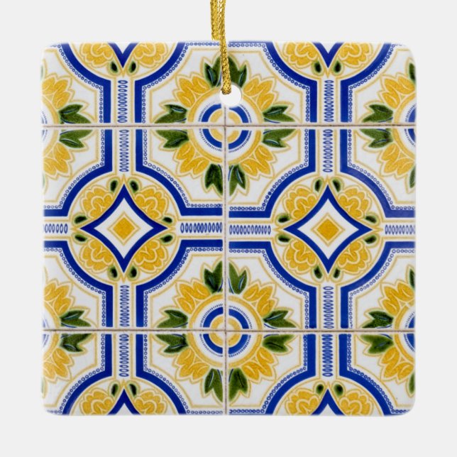 Bright tile pattern, Portugal Ceramic Tree Decoration (Front)
