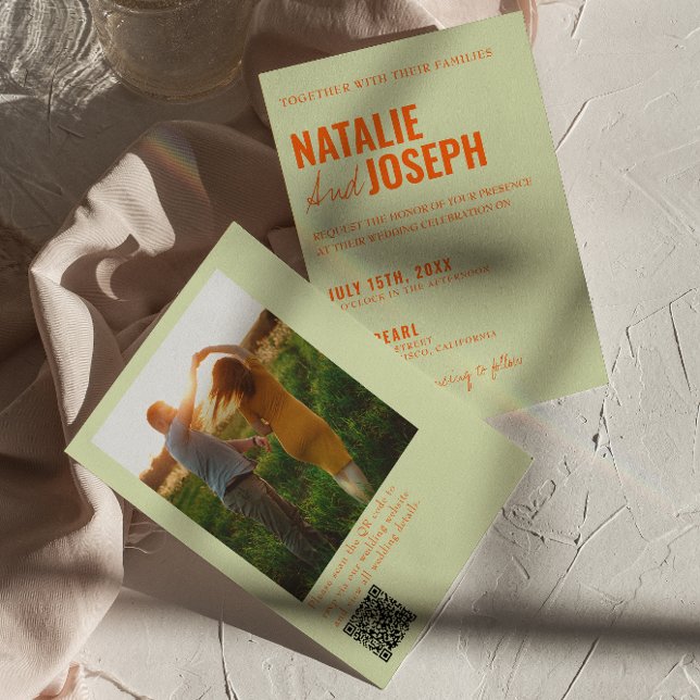 Bright Traditional Colourful Photo QR Code Wedding Invitation (Creator Uploaded)