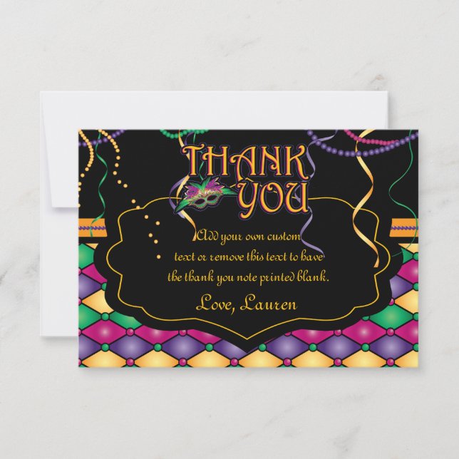 Bright Traditional Mardi Gras Thank You Cards (Front)