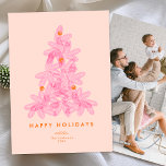 Bright Trendy Modern Pink Christmas Tree 1 photo Holiday Card<br><div class="desc">Bright Trendy Modern Pink Christmas Tree 1 photo Holiday CardC</div>