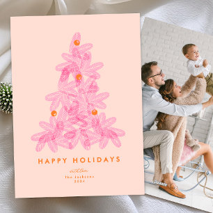 Bright Trendy Modern Pink Christmas Tree 1 photo Holiday Card