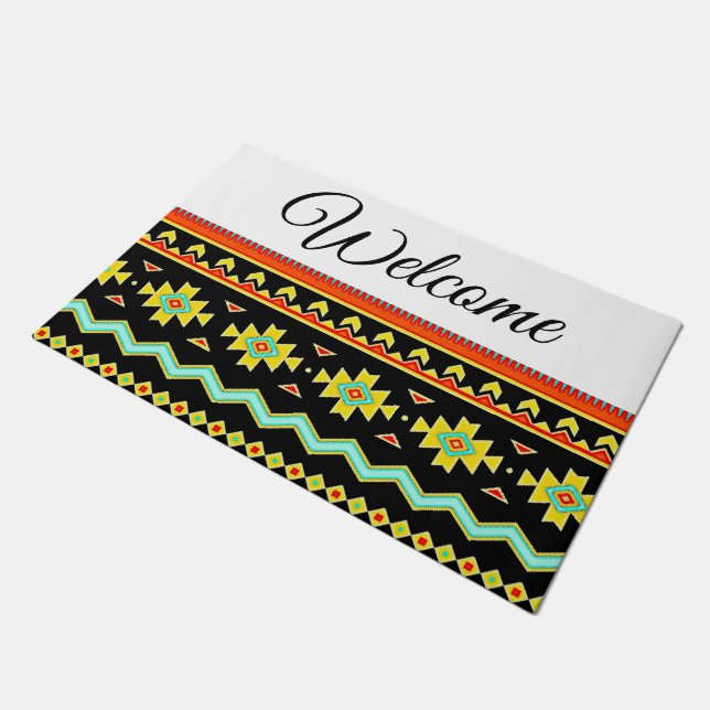 Bright tribal design personalised  doormat (Angled)