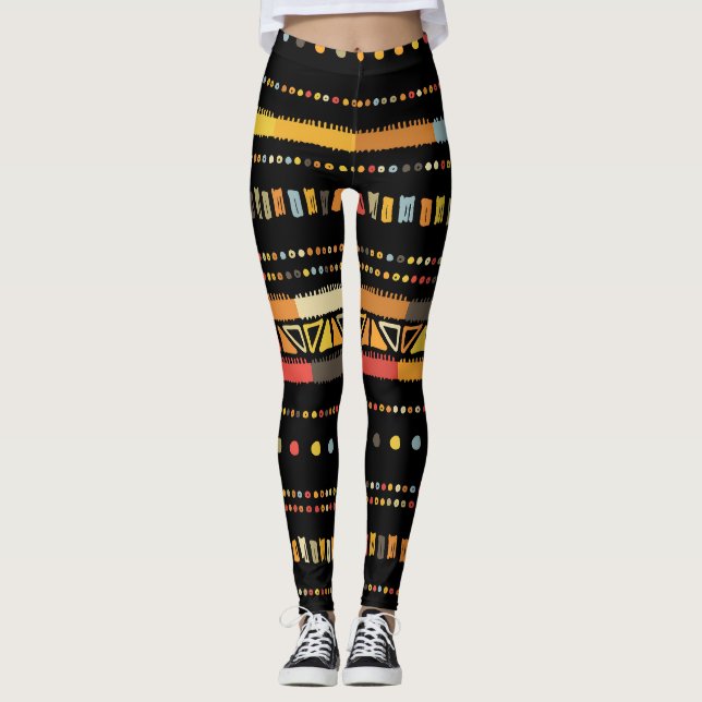 Bright Tribal Stripes Handmade Pattern Leggings (Front)