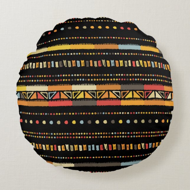 Bright Tribal Stripes Handmade Pattern Round Cushion (Front)