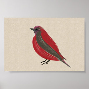 Bright Tropical Bird Red Tanager on Linen Canvas Poster