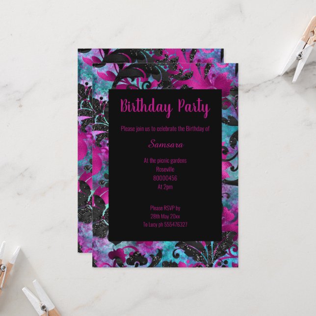 BRIGHT TROPICAL BIRTHDAY INVITATION (Front/Back In Situ)