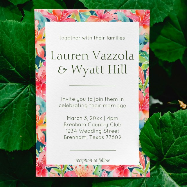 Bright Tropical Botanicals Florals Wedding Invitation (modern Hawaiian bright botanicals tropical floral wedding invitation beach destination wedding )