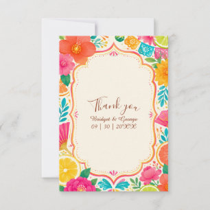 Bright Tropical Citrus Wedding Florals Thank You Card