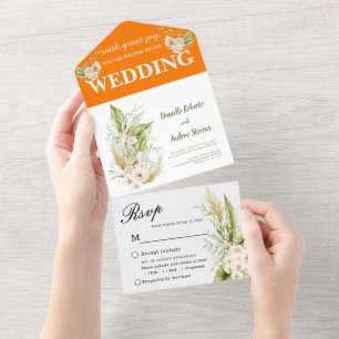 Bright Tropical Delicate Pampas Grass Boho All In One Invitation